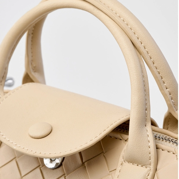 Woven Beige Top Handle Handbag - Image 4