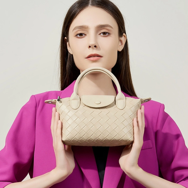 Woven Beige Top Handle Handbag - Image 2