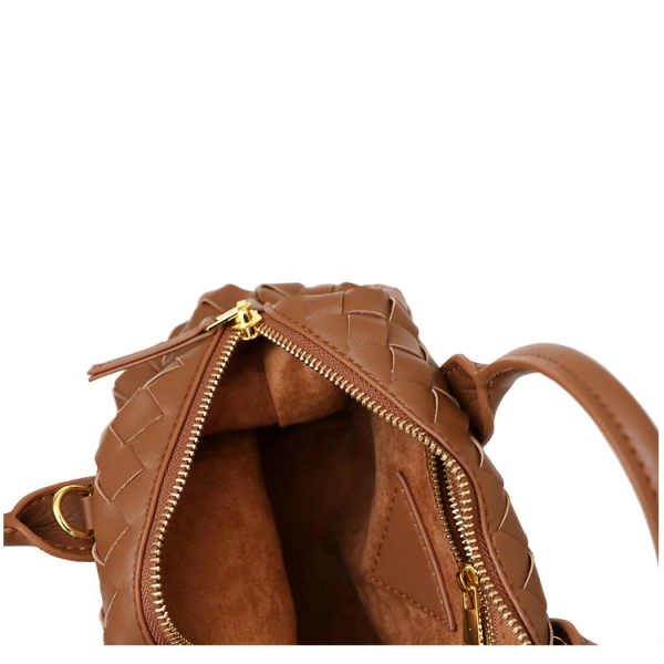 Chocolate Brown Woven Boston Handbag - Image 3