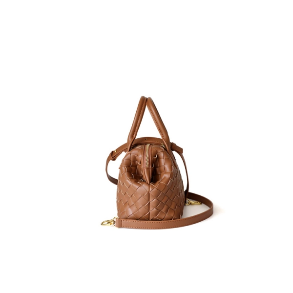 Chocolate Brown Woven Boston Handbag - Image 4