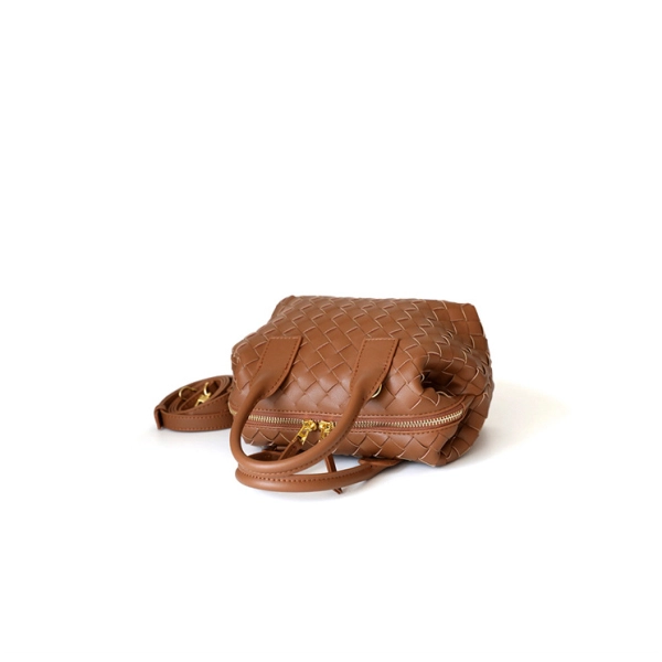 Chocolate Brown Woven Boston Handbag - Image 5