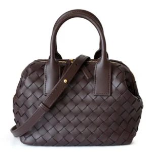 Chocolate Brown Woven Boston Handbag