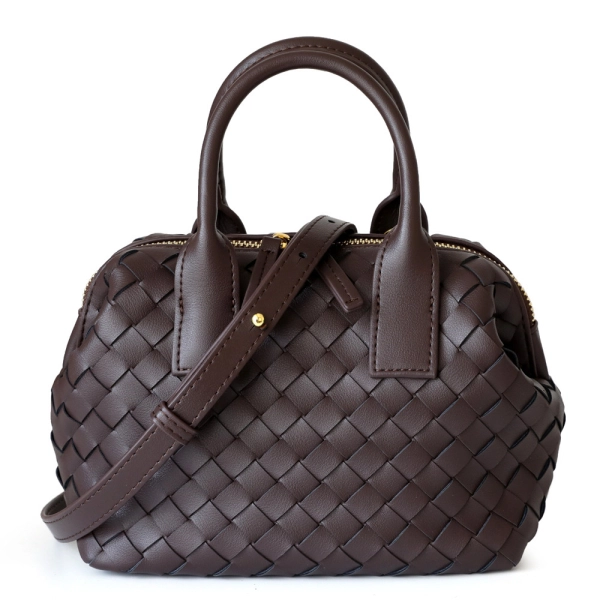 Chocolate Brown Woven Boston Handbag