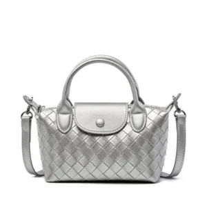 Silver Woven Top Handle Handbag