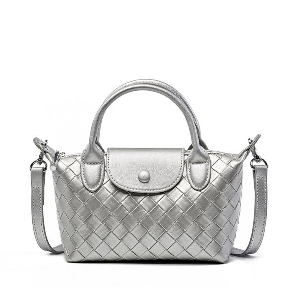 Silver Woven Top Handle Handbag