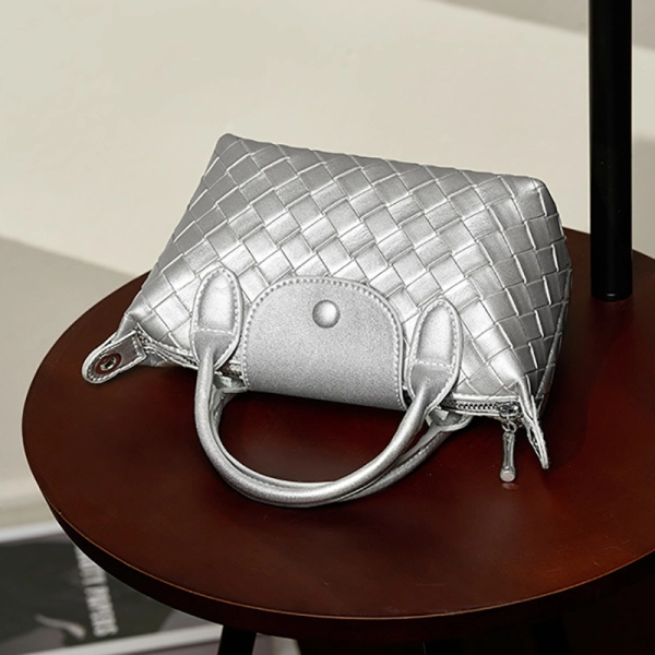 Silver Woven Top Handle Handbag - Image 3