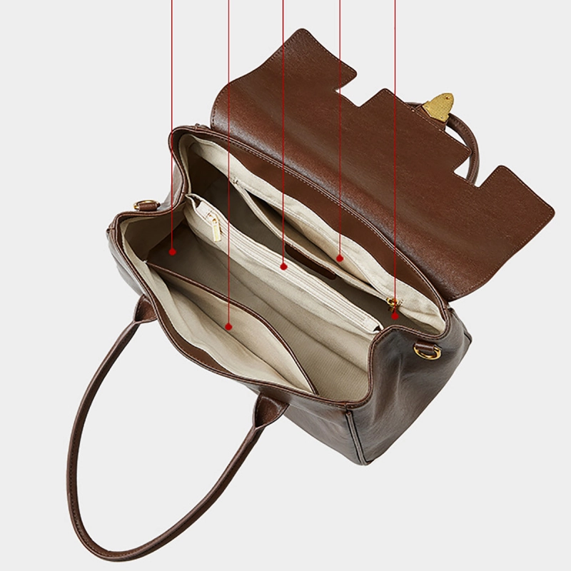 Brown Lock Closure Satchel Bag - Image 5