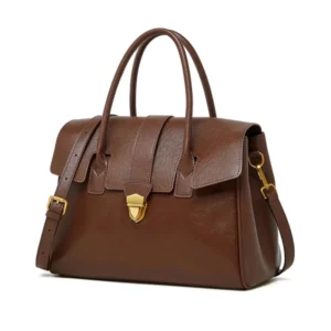 Brown Lock Closure Satchel Bag